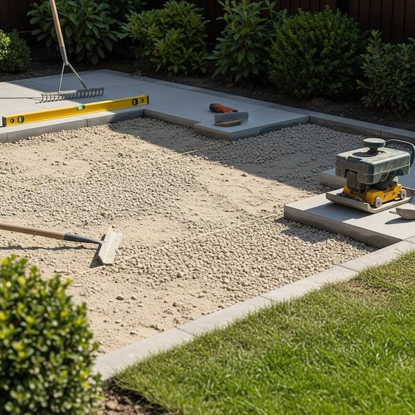 Preparing the ground for Porcelain paving outside